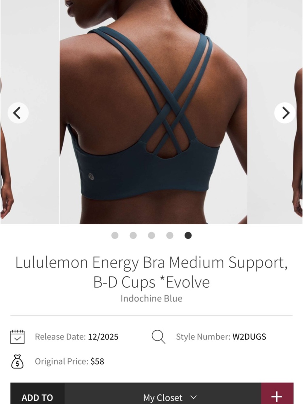 NEW with tags! Lululemon Energy Bra *Evolve
Indochine Blue XL - Picture 6 of 6